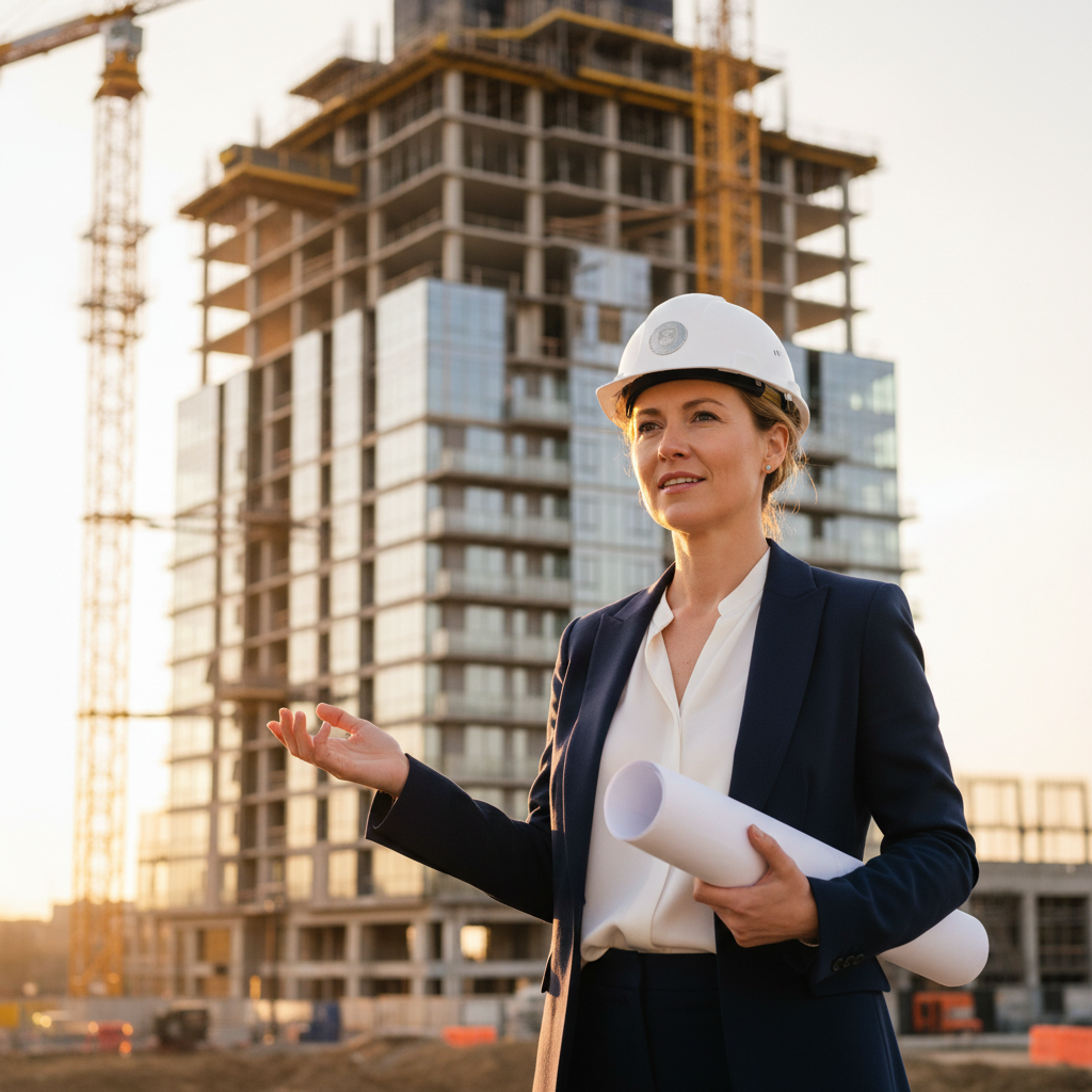 Professional development finance broker at a construction site